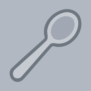 Minimalist flat vector icon of a silver spoon on a neutral background, perfect for kitchen, dining, and food service web designs or menu illustrations.