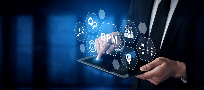 Business Process Management concept showing workflow analysis, process optimization, team collaboration, automation, and performance improvement Vouch