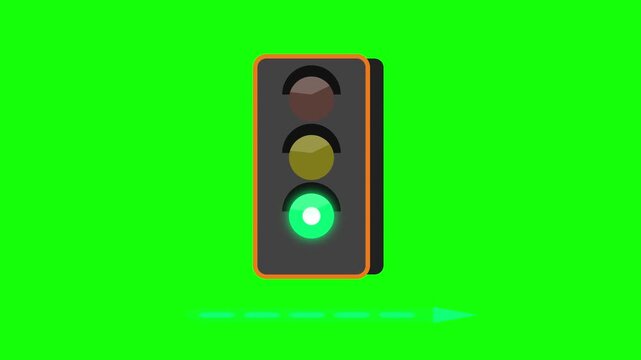 Traffic Light Animation Cycle with Red Yellow and Green Signal Lights