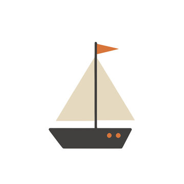 Sailboat with orange flag and beige sail