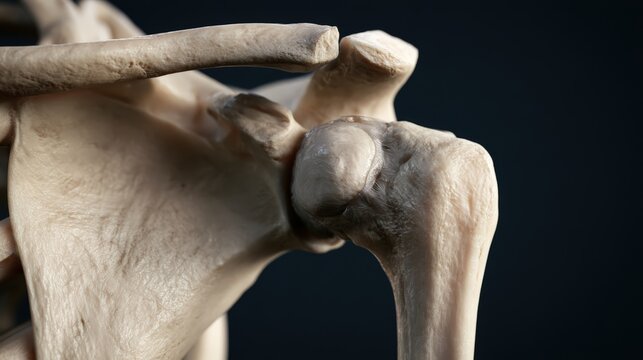 Human shoulder joint anatomy showing humerus and clavicle bones