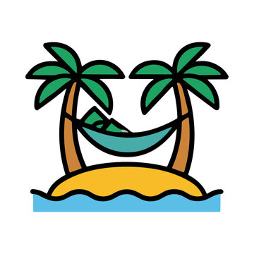 Tropical Island Paradise with Palm Trees and Hammock Overlooking Ocean