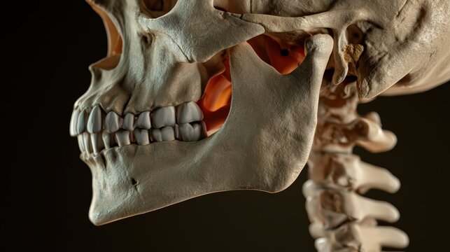 Detailed human skull profile showing jaw and teeth structure