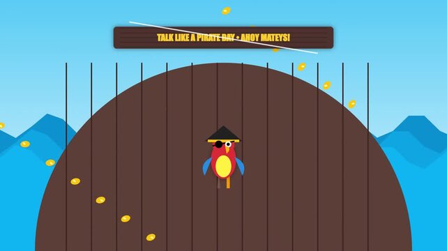 Cartoon Parrot Pirate Character Collecting Floating Golden Coins Game