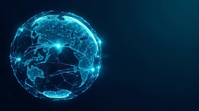Digital globe rotating with glowing blue network connections