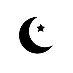 Black crescent moon and star icon isolated on white background © Abad