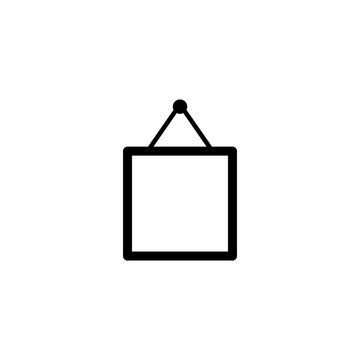 Square picture frame icon with hanging string isolated