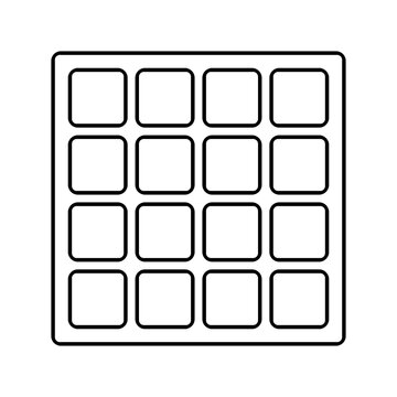 Grid layout icon featuring nine empty square cells for app interface design with transparent background