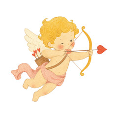 Obraz premium PNG Cute cherub with bow and heart arrow illustration.