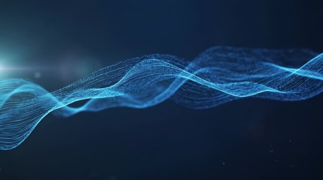 Abstract blue particle wave flowing in dark space