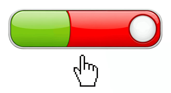 Interactive toggle switch UI element showing green on and red off with cursor ready to click.