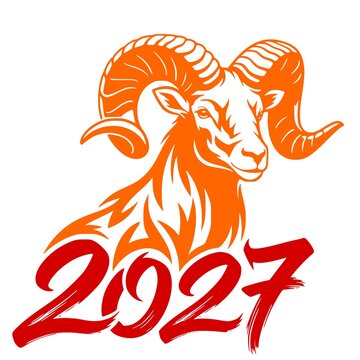 vector illustration of ram head and red number 2027