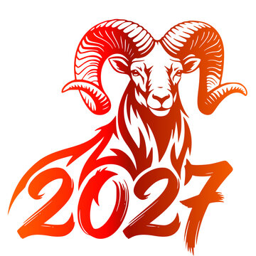 vector illustration of ram head and red number 2027