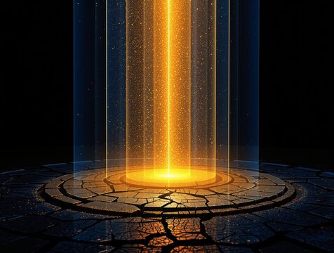 Sci-fi futuristic teleportation portal beam on stone platform