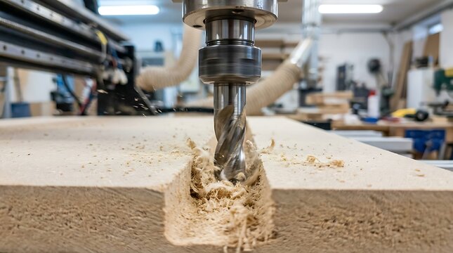 Industrial router machining wood board