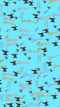Tools Pattern with Anvils, Wrenches, and Drills