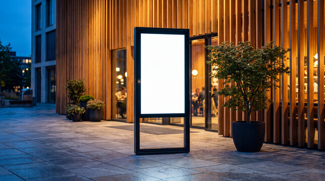 Mockup Blank digital billboard mockup outside modern building at dusk