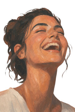 Joyful young woman of ambiguous ethnicity laughing, PNG transparent background