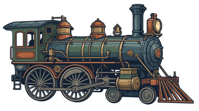 Vintage Steam Locomotive Train Isolated on White Background