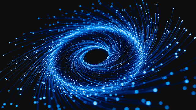 Swirling Blue Light Fiber Optic Stream with Dark Central Void