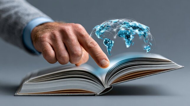 Open Book With World Map Illustration Highlighting Global Learning.