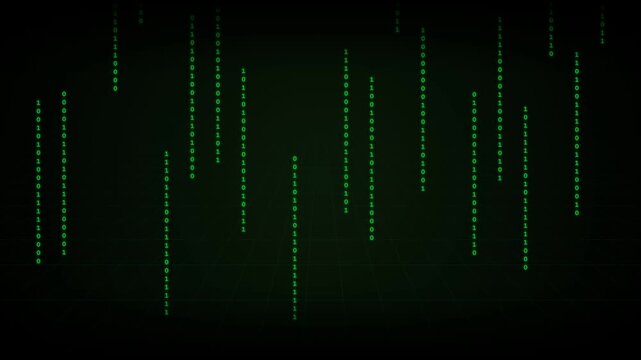 Abstract digital rain background with green binary code lines