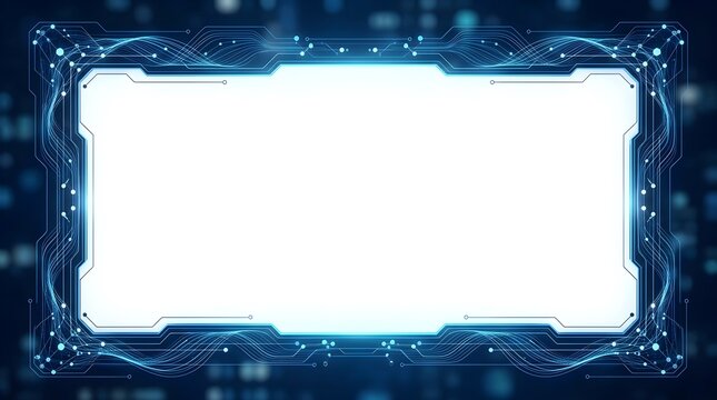 Futuristic blue HUD tech frame background with digital circuit and copy space