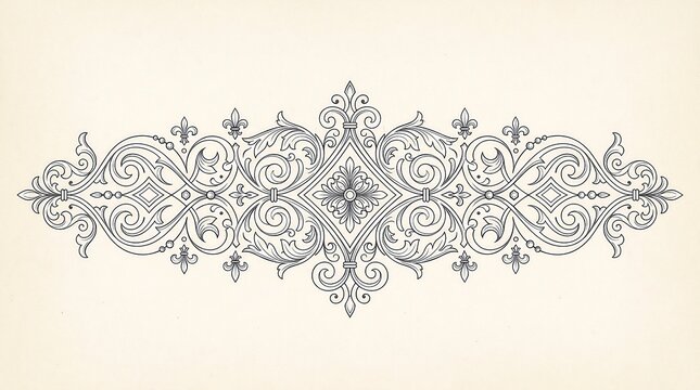Elegant vintage floral scroll ornament with intricate filigree details isolated on a soft cream background for decorative design