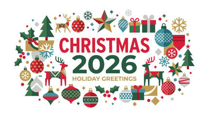 Fototapeta premium Christmas 2026 Holiday Greetings Banner Flat Vector Illustration