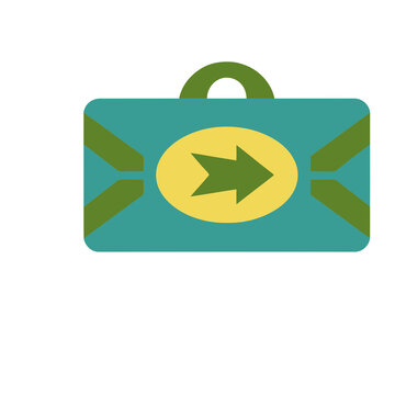 Teal briefcase with green arrow on yellow oval
