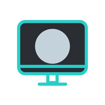 A minimalist flat vector icon of a computer monitor displays a central circular shape.