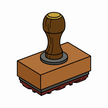 Classic wooden hand stamp for official marking and administrative paperwork processing isolated on a white background