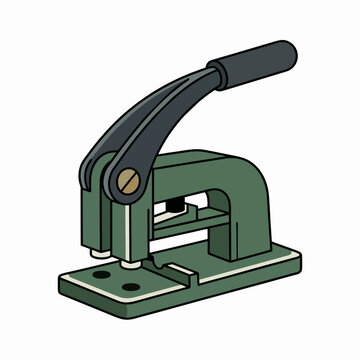 Green manual eyelet press machine for crafting and tailoring with lever handle vector illustration