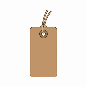 Empty brown cardboard gift tag with string hanging on white background