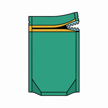 Green stand up pouch with zipper line opened packaging bag icon isolated on white background