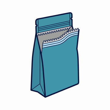 Open Blue Stand Up Pouch With Resealable Zipper Seal Concept For Food Packaging Mockup Design