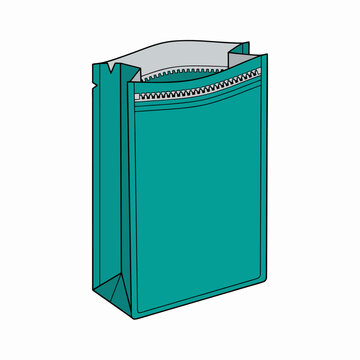 Teal Stand Up Pouch Packaging Bag with Zip Lock Vector Illustration Isolated on White Background