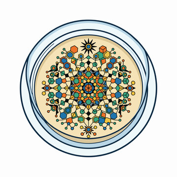 Intricate Geometric Mandala Featuring Colorful Mosaic Tiles and Symmetrical Ornamental Patterns