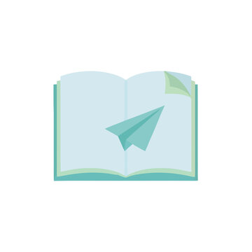 Open book with paper airplane