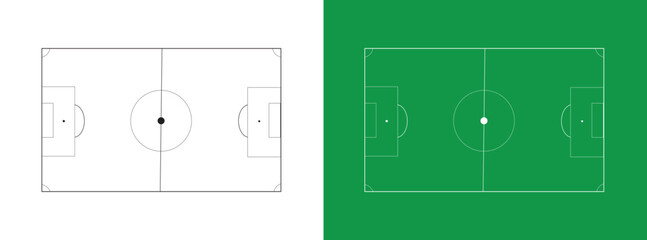 Soccer Football Field Pitch Outline Plan Layout Vector Illustration on Green Background © ifti