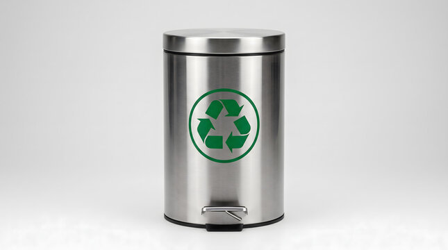 stainless steel recycling bin isolated on white background