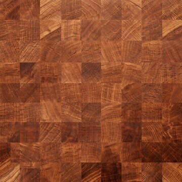 End grain oak wood block pattern with natural brown timber texture and square mosaic construction