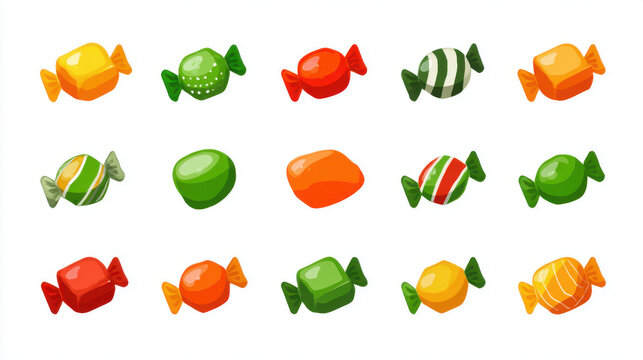 Collection of colorful wrapped and unwrapped candies