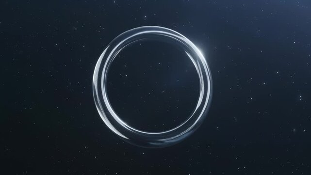 星々を反射する浮遊リングの情景