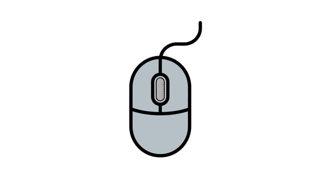 Grey computer mouse illustration with scroll wheel and cable