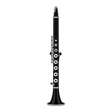 A detailed illustration of a black clarinet musical instrument on a white background.