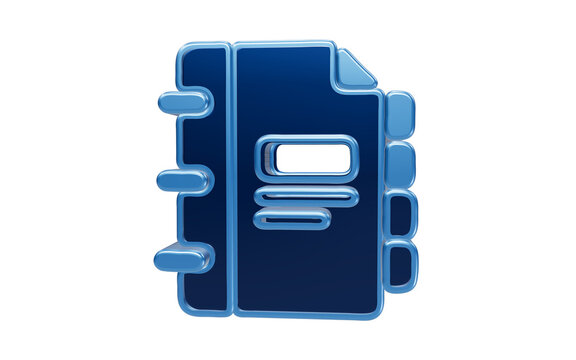 Glossy blue 3D notepad or contact book icon with binder rings and tabs for organization and notes isolated on transparent background