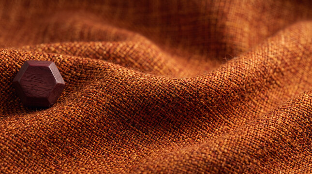 Dark brown textured fabric background with a single small hexagonal button