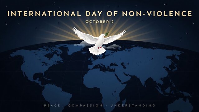 White dove flying over world map on october 2