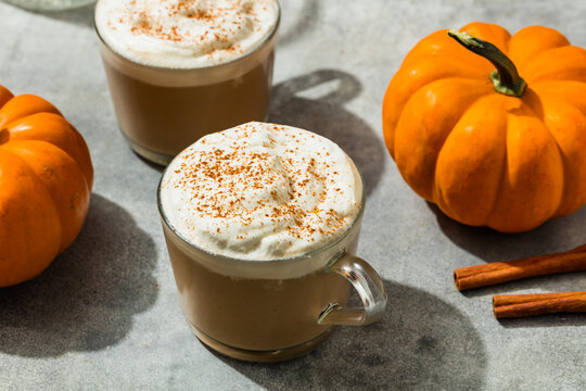 Hot Warm PSL Pumpkin Spice Latte with Whipped Cream in a Mug